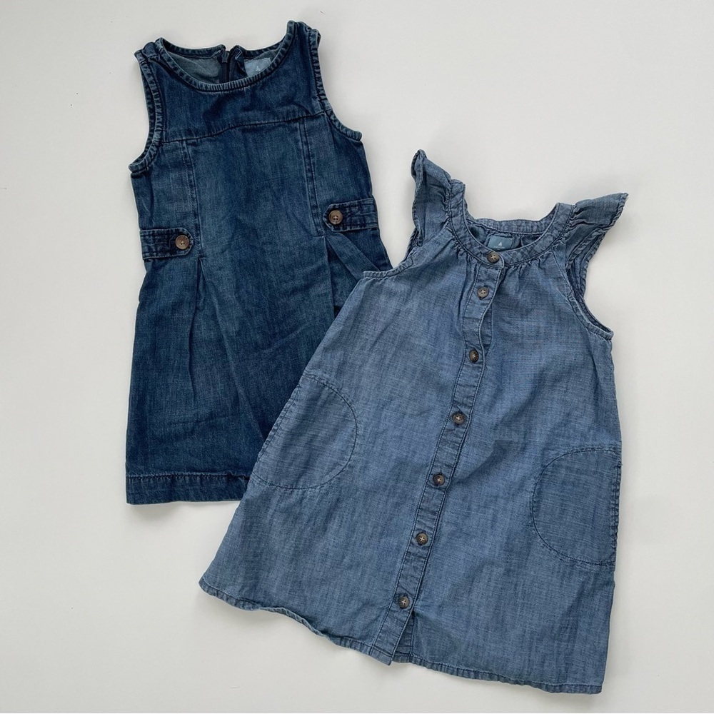 Gap Kids Little Girls Blue Denim Chambray Jumper Dresses LOT OF 2, Size 3/4
